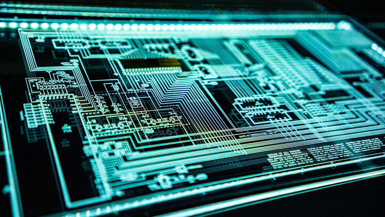 an electrical schematic backlit by blue lights